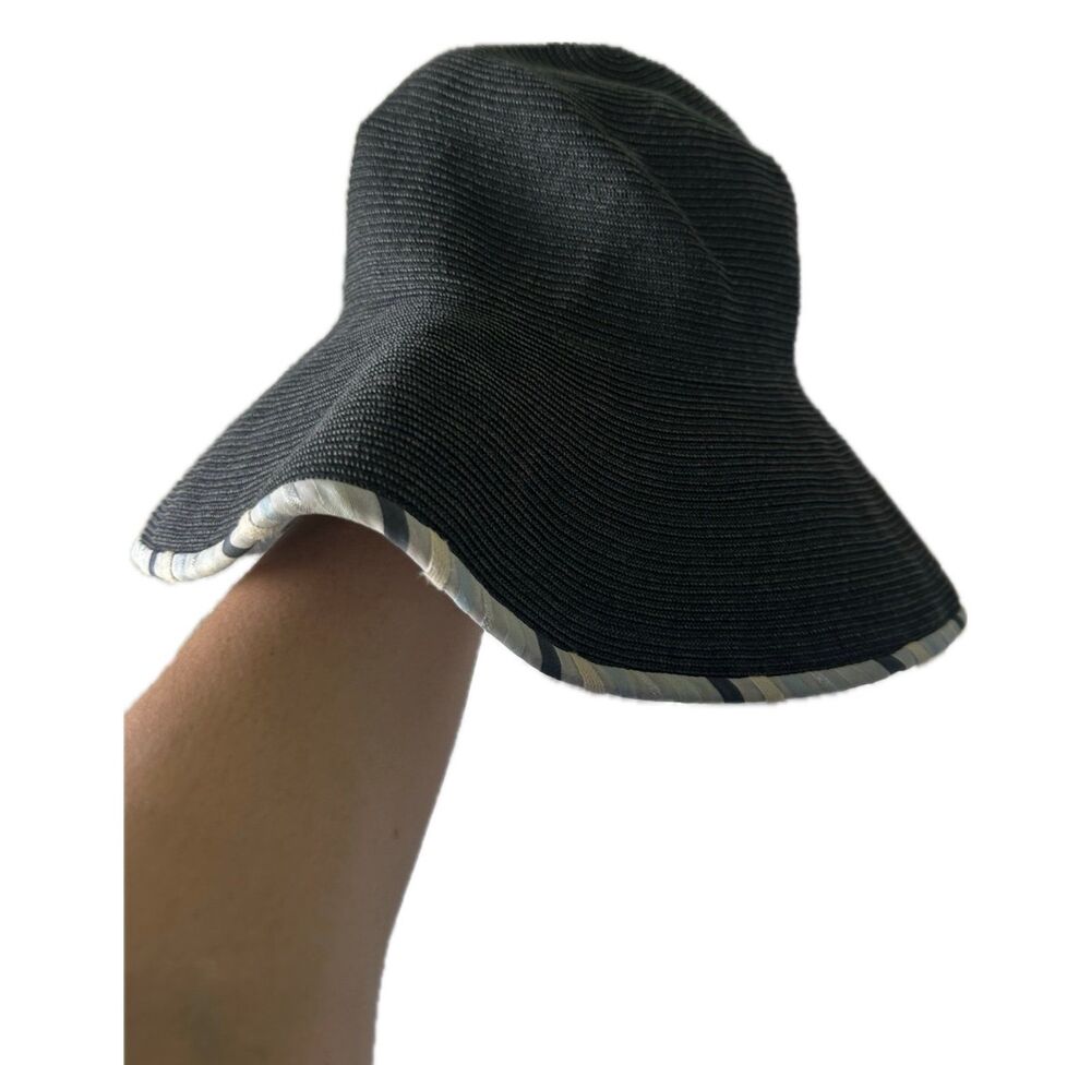 Favorie Maxim Kobe Tokyo Black Straw Hook Loop Wide Brim Bucket Garden Sun Hat M